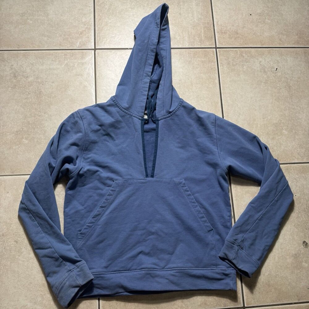 Patagonia Women's Sz Medium Organic Cotton Split Neck Hooded Hoodie Blue Vintage